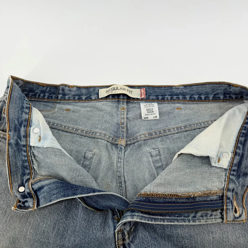 Levi's 505 Regular Fit Distressed Jeans Vintage Workwear 38x29 Medium Wash Blue